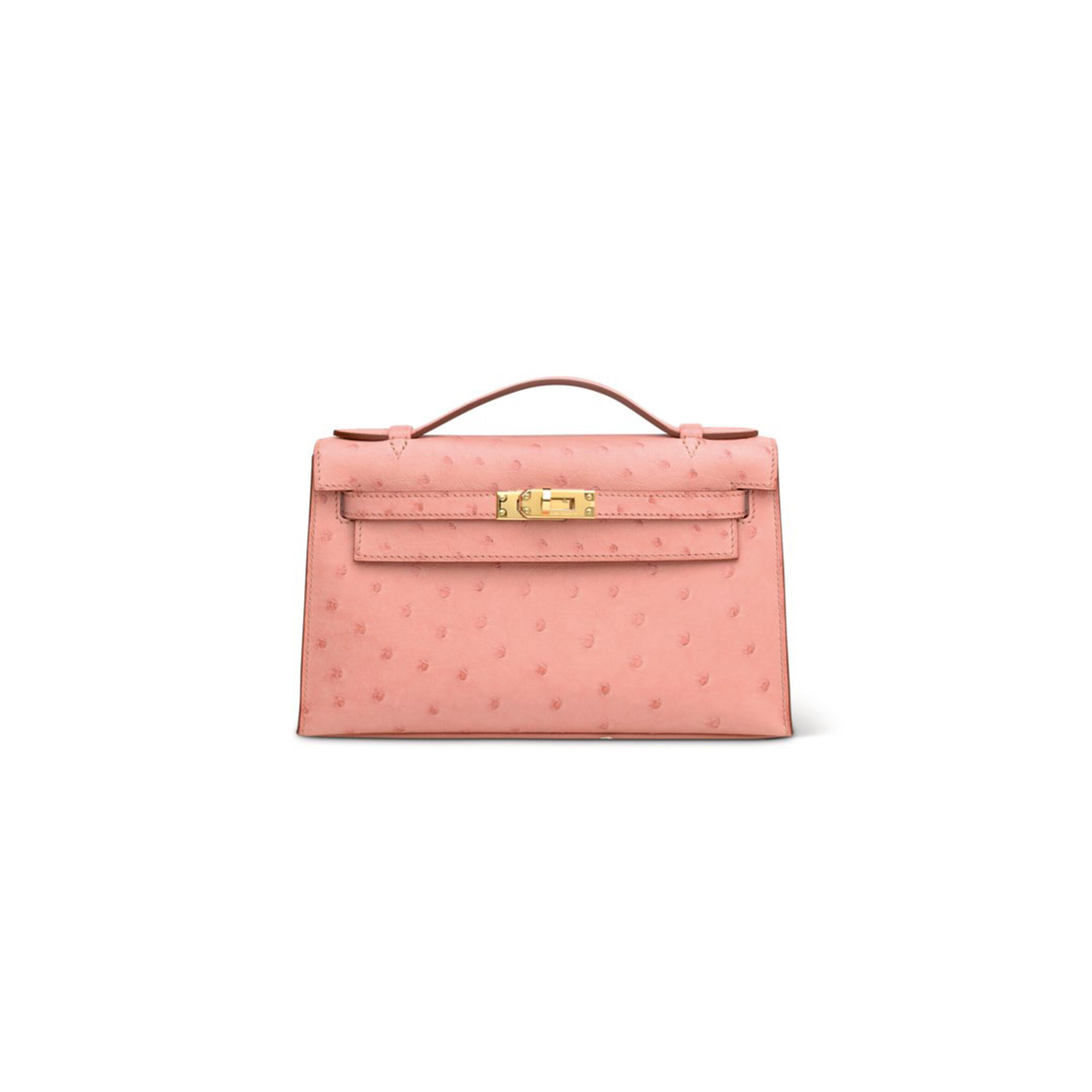 HERMÈS MASTER A TERRE CUITE OSTRICH KELLY POCHETTE WITH GOLD HARDWARE (22*14*7cm)